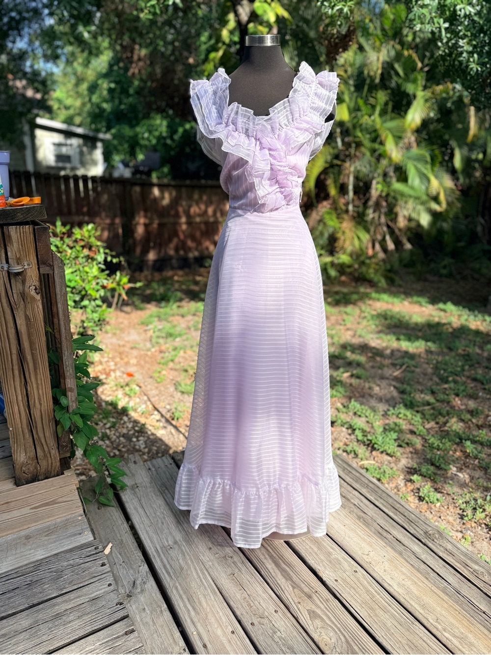 Vintage 70s Roberta California Ruffle off the shoulder Prairie Formal Dress